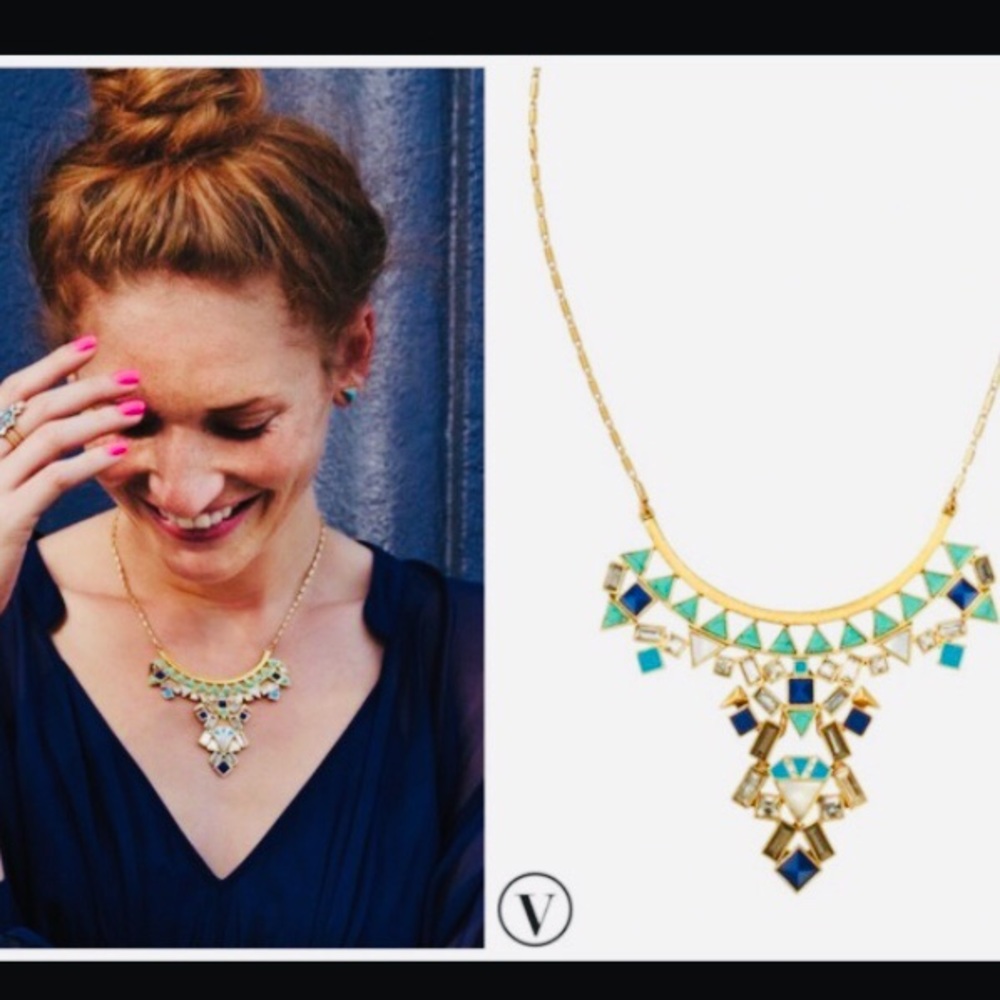 Stella & Dot [2-in-1] Turquoise & Gold Stone Tile NEW Statement Necklace - Picture 7 of 8